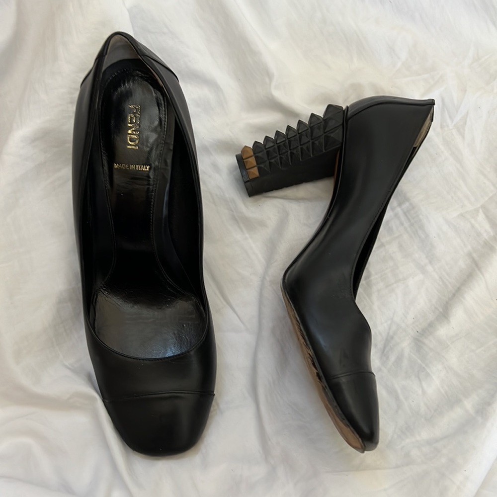 Fendi spiky block back heels leather 41